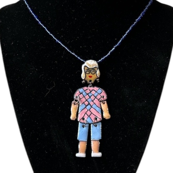 Lola Was Once a Showgirl Old Lady Pendant Necklace Hand Painted - Picture 11 of 12